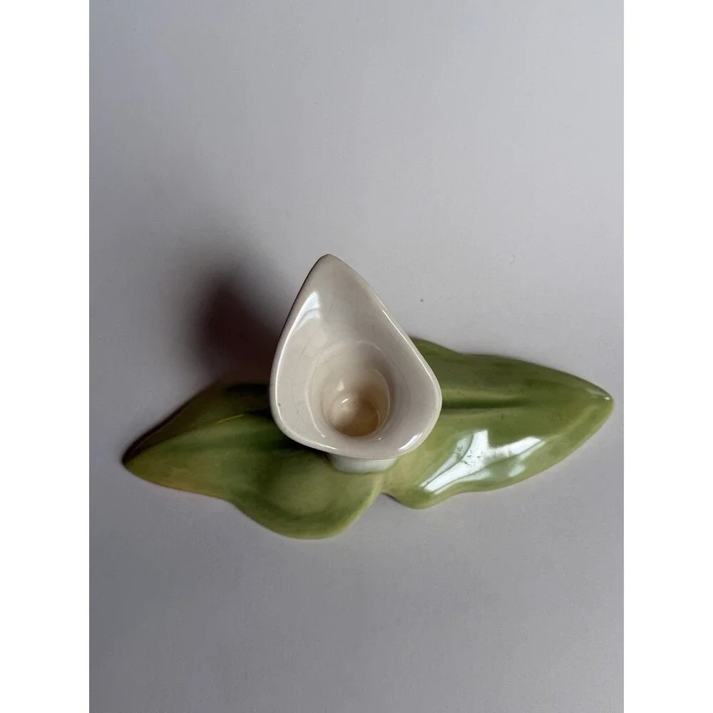 Vintage MCM Calla Lily Ceramic Candle Holders Pair Floral Muted Tones